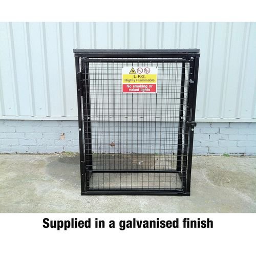 Gas Cylinder Cage With Mesh Base & One  Full Shelf - H1400 X W1000 X D500mm - Galvanised Steel