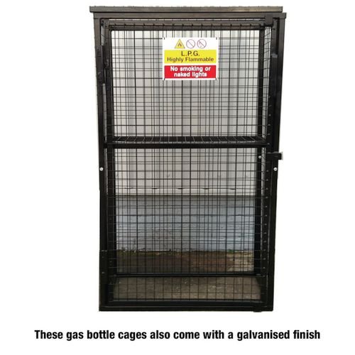 Gas Cylinder Cage With Mesh Base & Two Full Shelves  - H1700 X W1000 X D500mm - Galvanised Steel