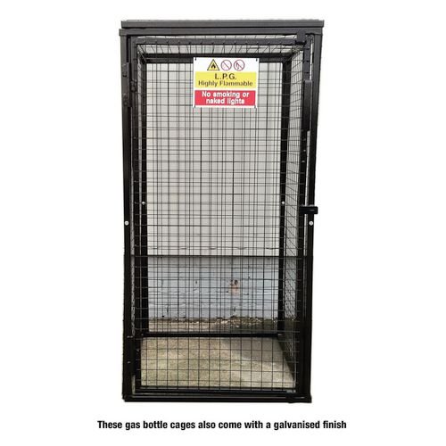 Gas Cylinder Cage With Mesh Base & One  Full Shelf - H1800 X W900 X D900mm - Galvanised Steel