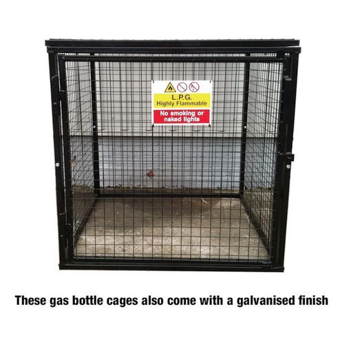 Gas Cylinder Cage With Mesh Base & One  Full Shelf - H1200 X W1200 X D1200 - Galvanised Steel