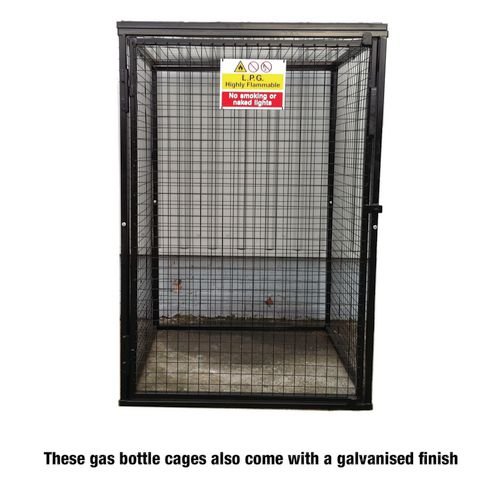 Gas Cylinder Cage With Mesh Base & One  Full Shelf - H1800 X W1200 X D1200 - Galvanised Steel