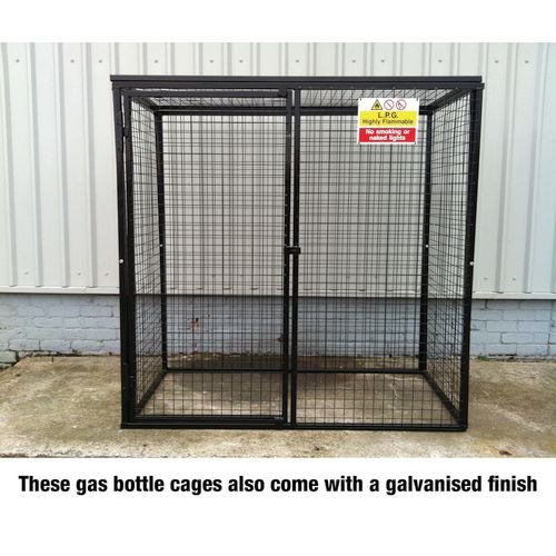 Gas Cylinder Cage With Mesh Base & One  Full Shelf - H1800 X W1800 X D900 - Galvanised Steel
