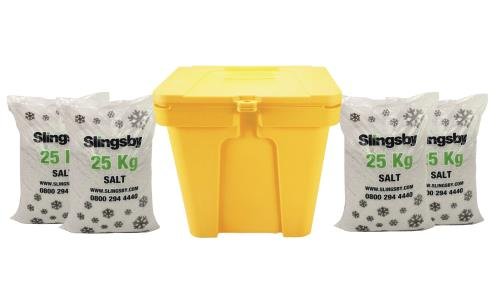 110 Litre Storage Container  + 4 25Kg Bags White De-Icing Salt