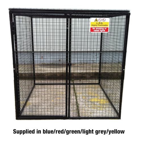 Gas Cylinder Cage With Mesh Base & One Full Shelf -  H1800 X W1800 X D1800mm - Powder Coated Green