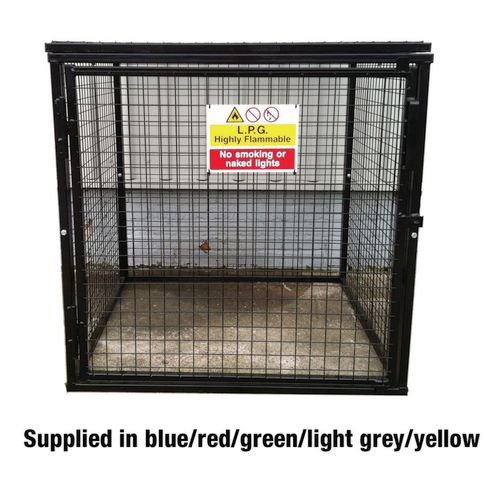 Gas Cylinder Cage With Mesh Base & One Full Shelf - H1200 X W1200 X D1200mm - Powder Coated Yellow