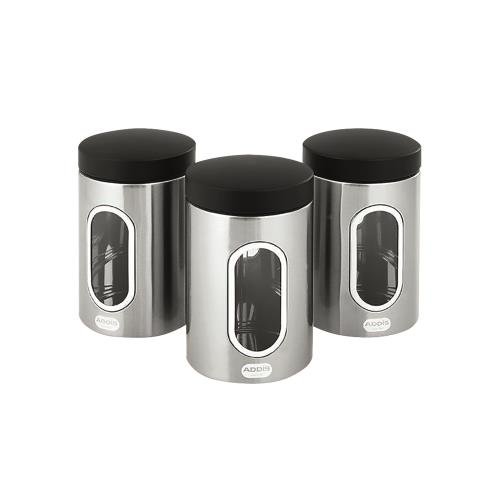 Kitchen Canisters Set  Of 3 Silver Stainless Steel