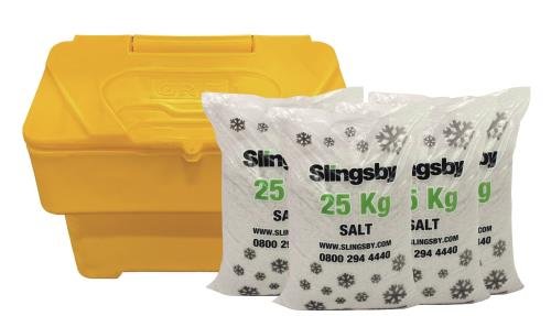115L Stackable Grit Bin Yellow + 4 X 25Kg White Salt