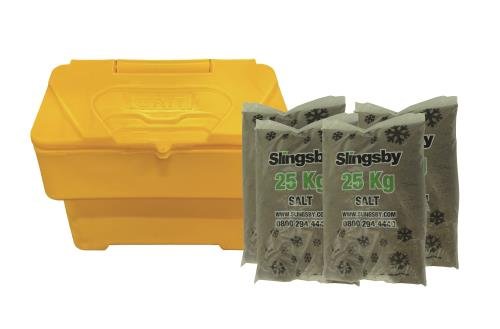 115L Stackable Grit Bin Yellow + 4 X 25Kg Brown Salt