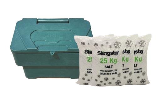 115L  Stackable Grit Bin  Forest Green + 4 X 25Kg White Salt