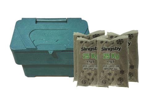 115L  Stackable Grit Bin  Forest Green + 4 X 25Kg Brown Salt