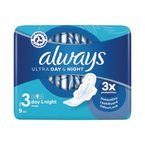 Always Ultra Day and Night Sanitary Padswith Wings Size 3 Packet X 9 Pads (pack of 16) C 005794