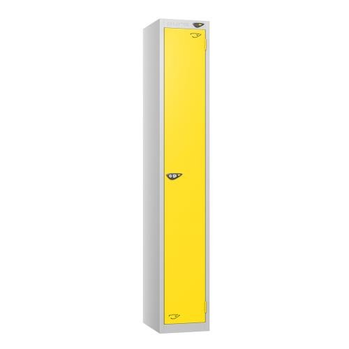 1 Tier - Steel Locker Flat Top - Pearl  Silver Body/Yellow Door - Cam Lock - H1800 X W300 X D450