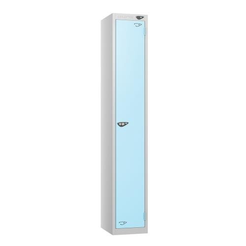 1 Tier - Steel Locker Flat Top - Pearl Silver  Body/Ribbon Blue Door - Cam Lock - H1800 X W300 X D450