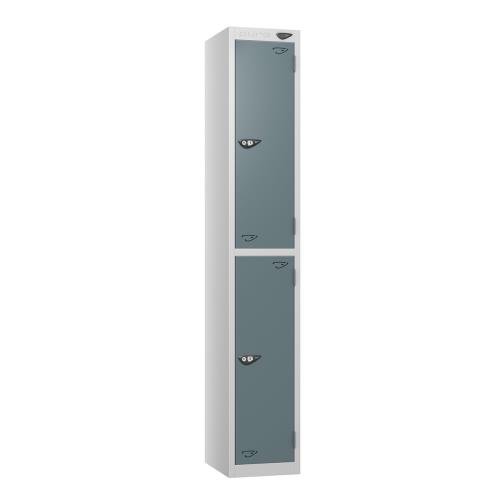 2 Tier - Steel Locker Flat Top - Pearl Silver  Body/Slate Grey Door - Cam Lock - H1800 X W300 X D450