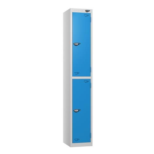 2 Tier - Steel Locker Flat Top - Pearl  Silver Body/Cobalt  Door - Cam Lock - H1800 X W300 X D450