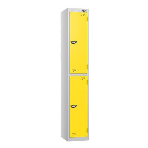 2 Tier - Steel Locker Flat Top - Pearl  Silver Body/Yellow Door - Cam Lock - H1800 X W300 X D450