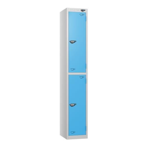 2 Tier - Steel Locker Flat Top - Pearl Silver  Body/Cornflower Blue Door - Cam Lock - H1800 X W300 X D450