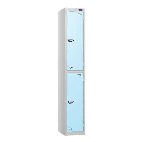 2 Tier - Steel Locker Flat Top - Pearl Silver  Body/Ribbon Blue Door - Cam Lock - H1800 X W300 X D450
