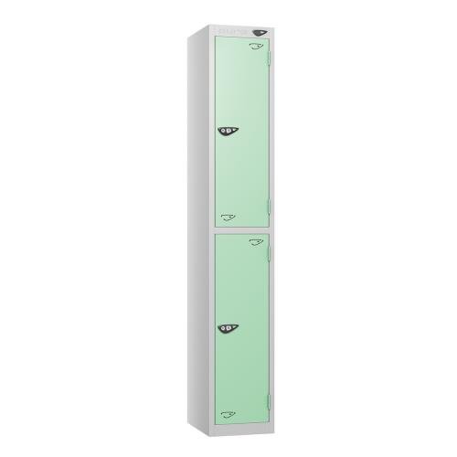 2 Tier - Steel Locker Flat Top - Pearl Silver  Body/Mint Green Door - Cam Lock - H1800 X W300 X D450