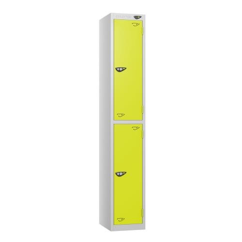 2 Tier - Steel Locker Flat Top - Pearl Silver  Body/Lime Green Door - Cam Lock - H1800 X W300 X D450