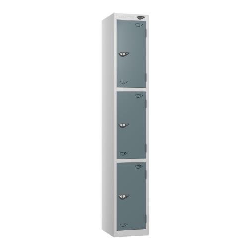 3 Tier - Steel Locker Flat Top - Pearl Silver  Body/Slate Grey Door - Cam Lock - H1800 X W300 X D450