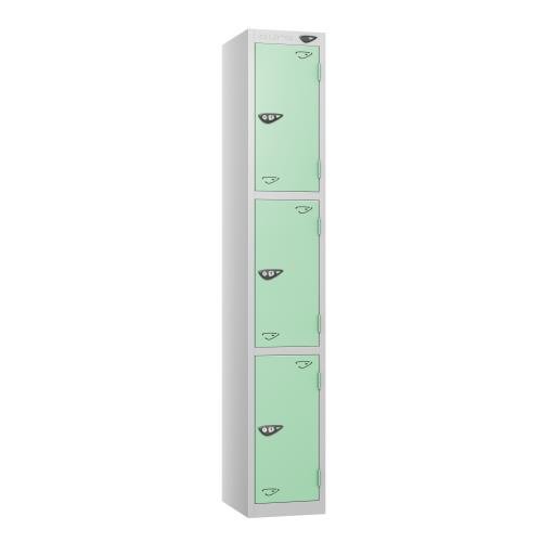 3 Tier - Steel Locker Flat Top - Pearl Silver  Body/Mint Green Door - Cam Lock - H1800 X W300 X D450