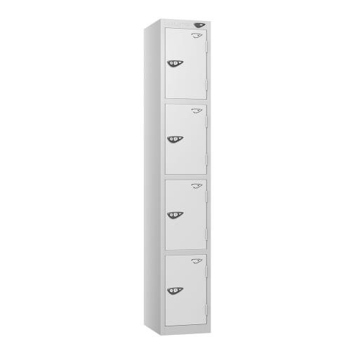 4 Tier - Steel Locker Flat Top - Pearl  Silver Body/White Door - Cam Lock - H1800 X W300 X D450