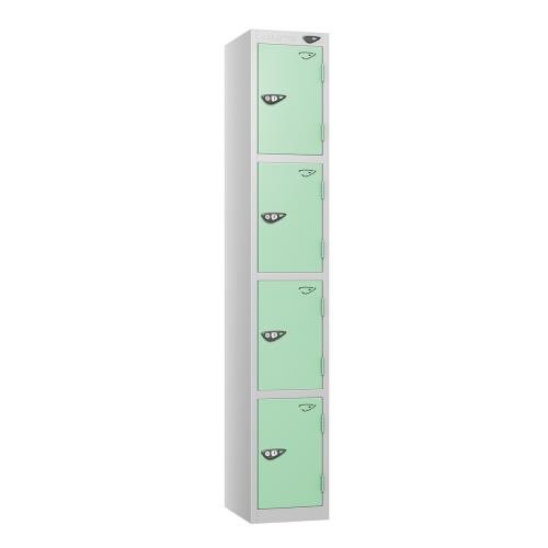 4 Tier - Steel Locker Flat Top - Pearl Silver  Body/Mint Green Door - Cam Lock - H1800 X W300 X D450