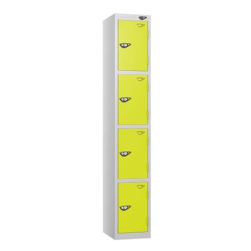 4 Tier - Steel Locker Flat Top - Pearl Silver  Body/Lime Green Door - Cam Lock - H1800 X W300 X D450