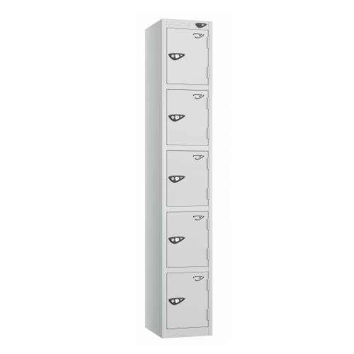 5 Tier - Steel Locker Flat Top - Pearl Silver  Body/Pearl Silver Door - Cam Lock - H1800 X W300 X D450