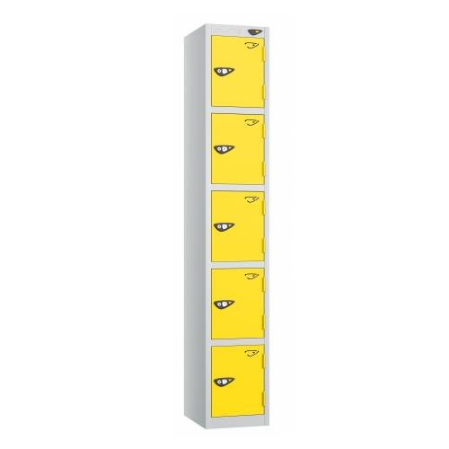 5 Tier - Steel Locker Flat Top - Pearl  Silver Body/Yellow Door - Cam Lock - H1800 X W300 X D450