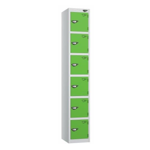 6 Tier - Steel Locker Flat Top - Pearl  Silver Body/Green Door - Cam Lock - H1800 X W300 X D450