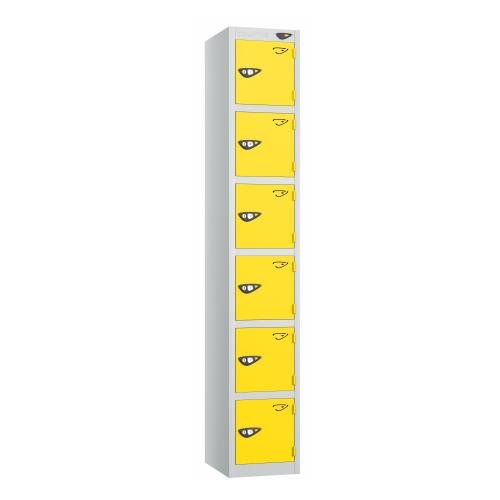 6 Tier - Steel Locker Flat Top - Pearl  Silver Body/Yellow Door - Cam Lock - H1800 X W300 X D450