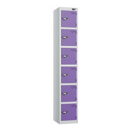 6 Tier - Steel Locker Flat Top - Pearl  Silver Body/Voilet Door - Cam Lock - H1800 X W300 X D450