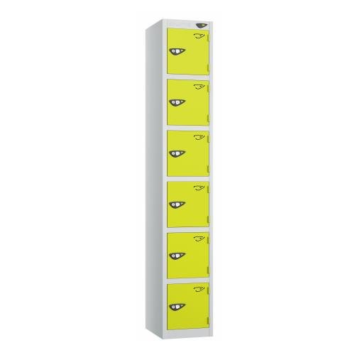 6 Tier - Steel Locker Flat Top - Pearl Silver  Body/Lime Green Door - Cam Lock - H1800 X W300 X D450