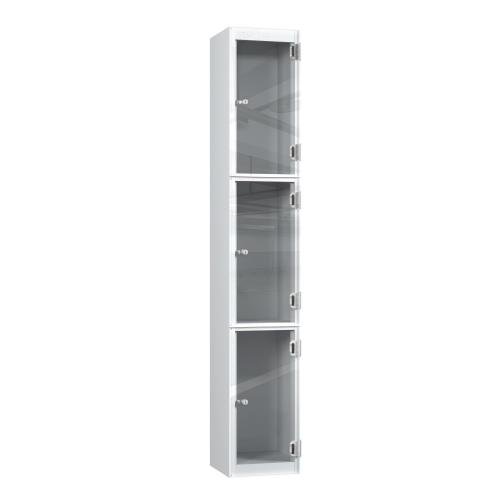 3 Tier Full Clear Door Locker,  1800 X 300 X 450 Silver Body, Cam Locks