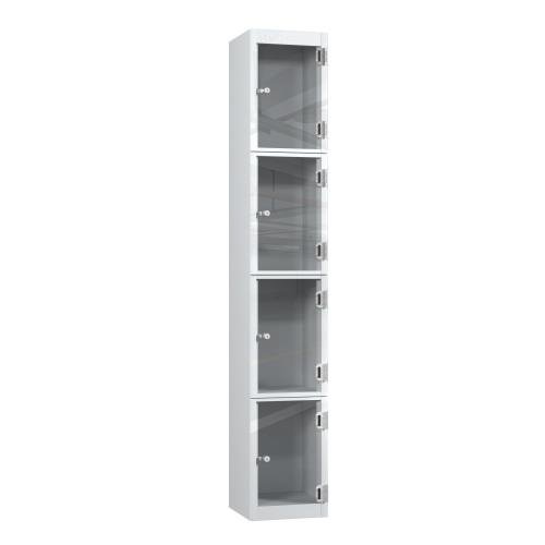 4 Tier Full Clear Door Locker,  1800 X 300 X 450 Silver Body, Cam Locks
