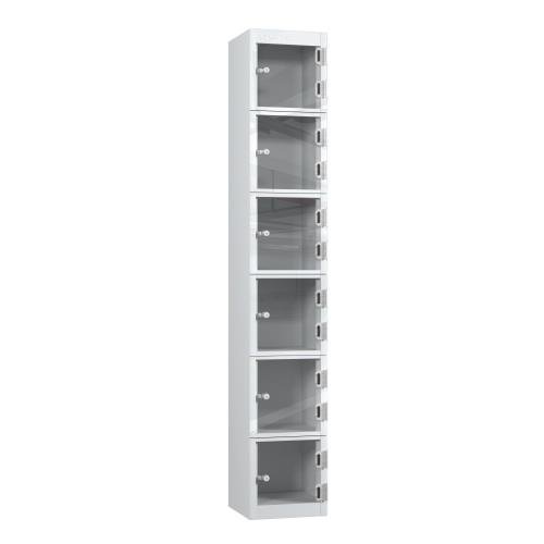 6 Tier Full Clear Door Locker,  1800 X 300 X 450 Silver Body, Cam Locks