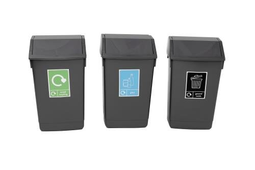 Grey 3 Piece Recycling Bin Kit With 6 Recyling Labels