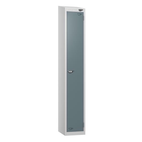 1 Tier - Steel Locker Sloping Top - Pearl  Silver Body/Slate Grey Door - Cam Lock - H1950 X W300 X D450