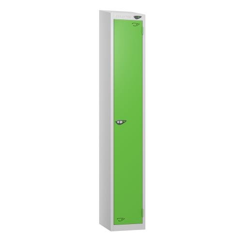 1 Tier - Steel Locker Sloping Top - Pearl  Silver Body/Green Door - Cam Lock - H1950 X W300 X D450