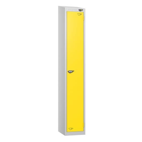 1 Tier - Steel Locker Sloping Top - Pearl  Silver Body/Yellow Door - Cam Lock - H1950 X W300 X D450