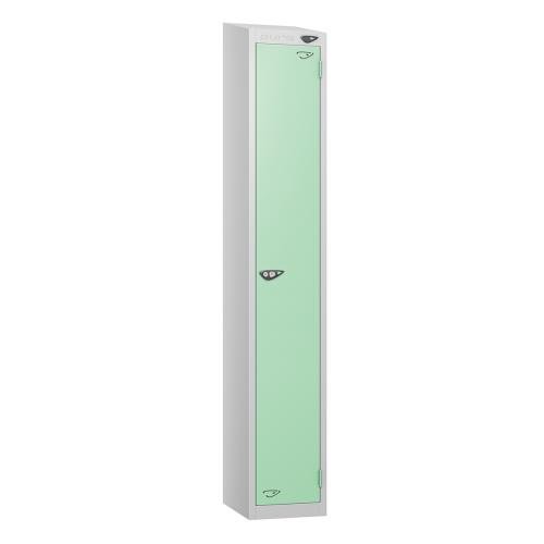 1 Tier - Steel Locker Sloping Top - Pearl  Silver Body/Mint Green Door - Cam Lock - H1950 X W300 X D450