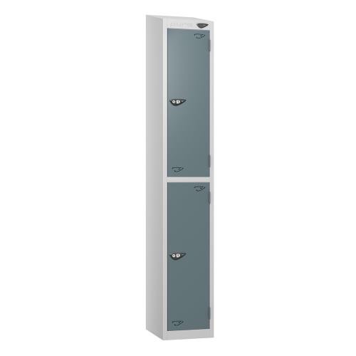 2 Tier - Steel Locker Sloping Top - Pearl  Silver Body/Slate Grey Door - Cam Lock - H1950 X W300 X D450