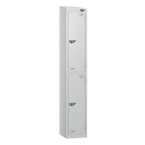 2 Tier - Steel Locker Sloping Top - Pearl  Silver Body/Pearl Silver Door - Cam Lock - H1950 X W300 X D450