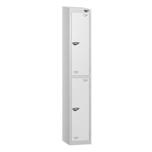 2 Tier - Steel Locker Sloping Top - Pearl  Silver Body/White Door - Cam Lock - H1950 X W300 X D450