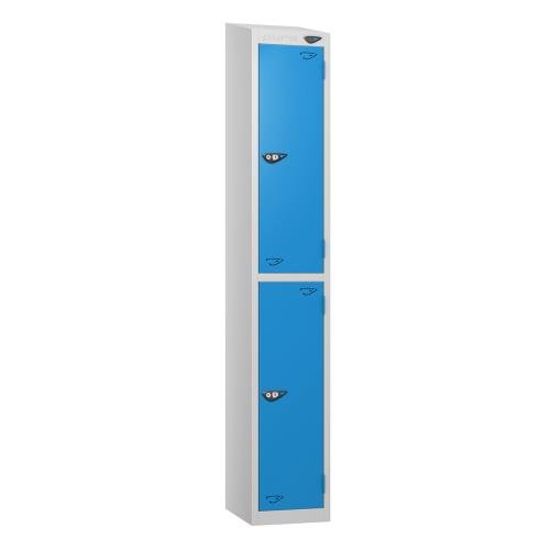 2 Tier - Steel Locker Sloping Top - Pearl  Silver Body/Cobalt  Door - Cam Lock - H1950 X W300 X D450