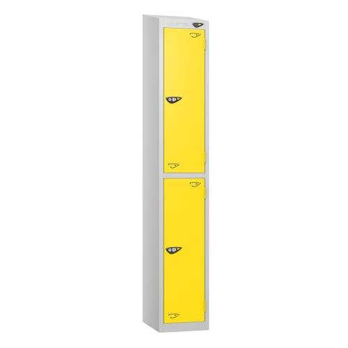 2 Tier - Steel Locker Sloping Top - Pearl  Silver Body/Yellow Door - Cam Lock - H1950 X W300 X D450