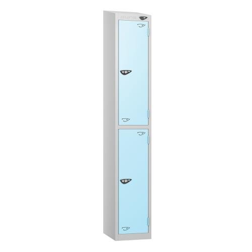 2 Tier - Steel Locker Sloping Top - Pearl  Silver Body/Ribbon Blue Door - Cam Lock - H1950 X W300 X D450