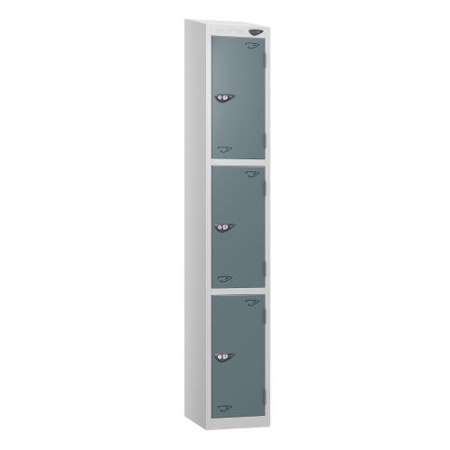 3 Tier - Steel Locker Sloping Top - Pearl  Silver Body/Slate Grey Door - Cam Lock - H1950 X W300 X D450